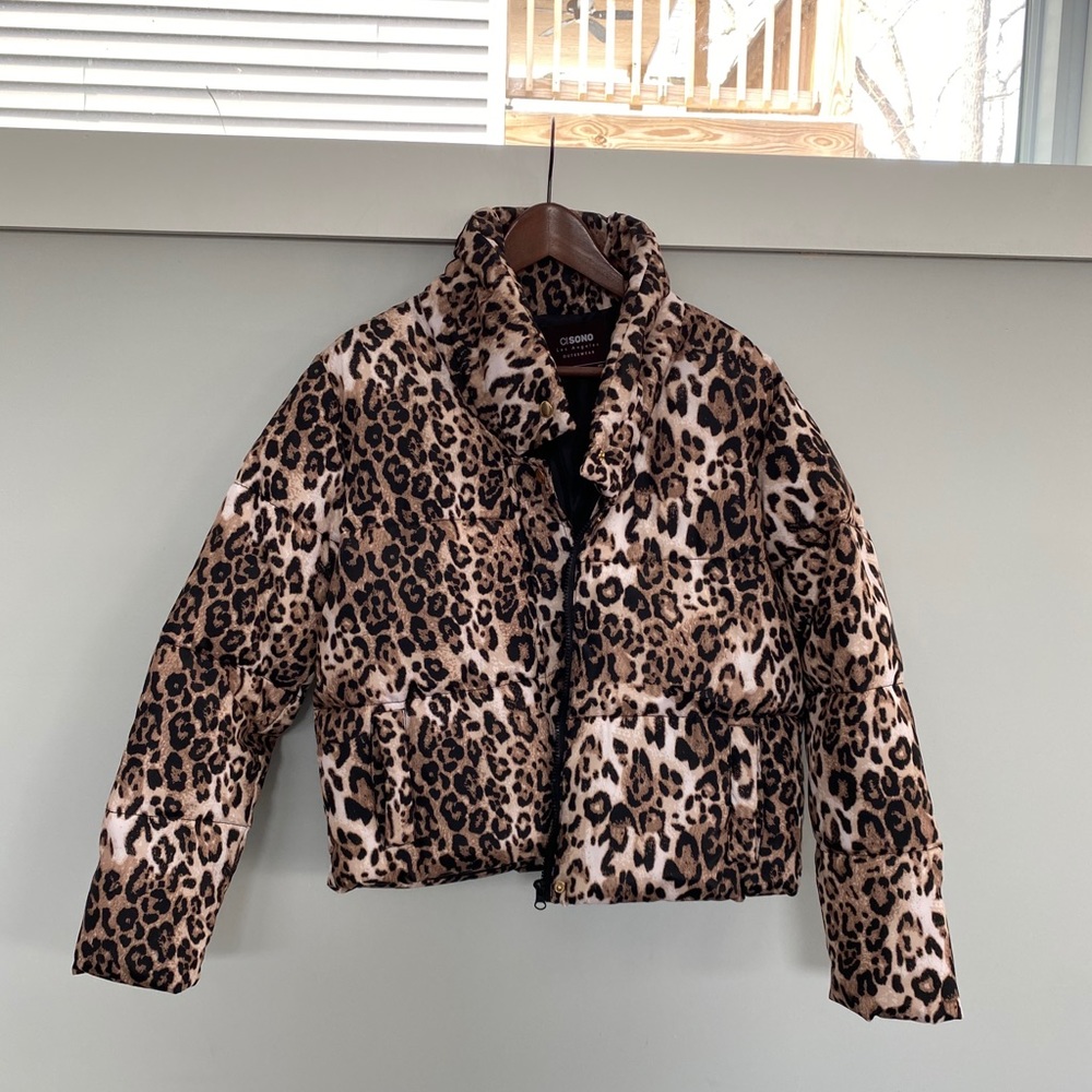 JustFab Cheetah Puffer Coat: Size S